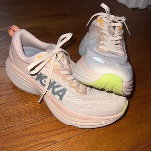 Hoka Cream and Green Athletic Shoes